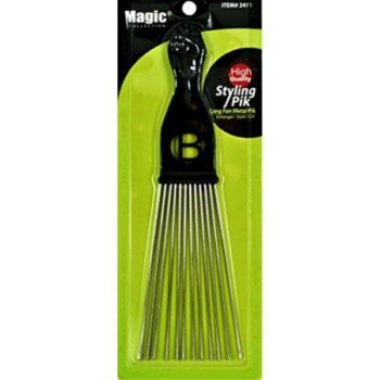 AFRO Hair Pick Extra Large Long Black Fist Long Fan Metal Pik (B-2411)