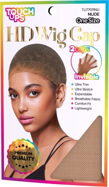 Touchups 2 Pack HD Wig Cap Ultra Thin Invisible Stretch Lightweight Breatheable Comfortable Wigcap (Nude)