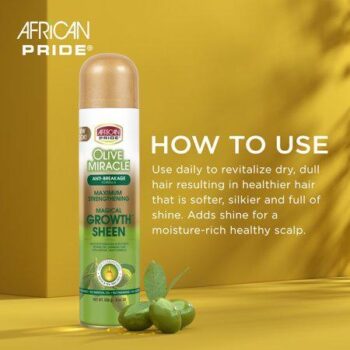 African Pride Olive Miracle Shine Enhancing Maximum Strengthening Magical Growth Sheen Hair Spray oz