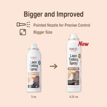 RED By Kiss Lace Tinting Spray, (Medium Brown) Quick Dry & Skin Tone Matching for Lace Wig, Transfer-proof, No Smudging, Long Lasting, Precision Control with Pointed Nozzle