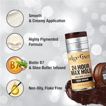 Red by Kiss Hair Wax Stick 24HR Max Hold Edge Fixer Edge Control Pomade Non-Sticky (Dark Brown)