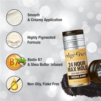 Red by Kiss Hair Wax Stick 24HR Max Hold Edge Fixer Edge Control Pomade Non-Sticky (Natural Black)